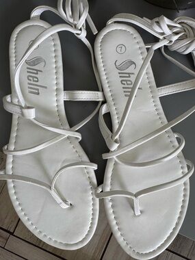 SHEIN White Lace-Up Flat Strappy Sandals